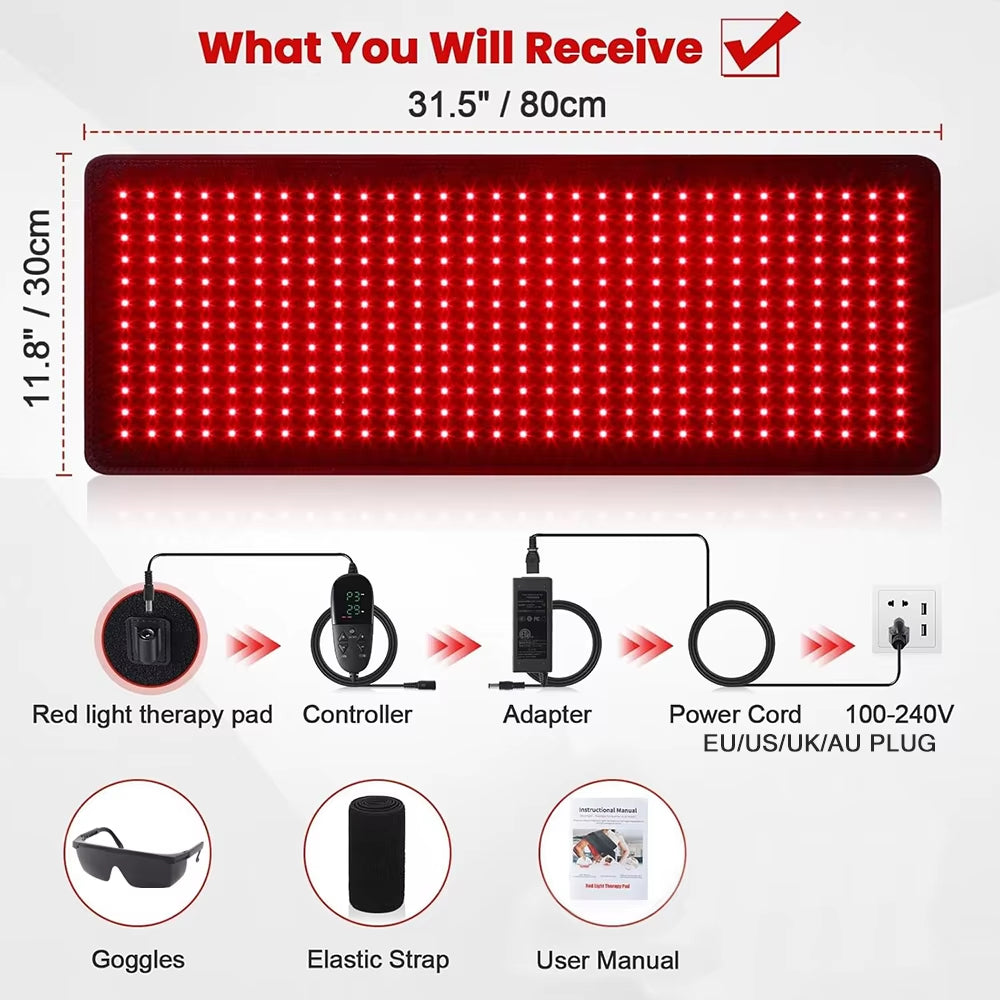 360 Leds Red Light Therapy Pad 660Nm 850Nm Infrared Light Device Cushion Mat for Body Waist Back Shoulder Muscle Pain Relief