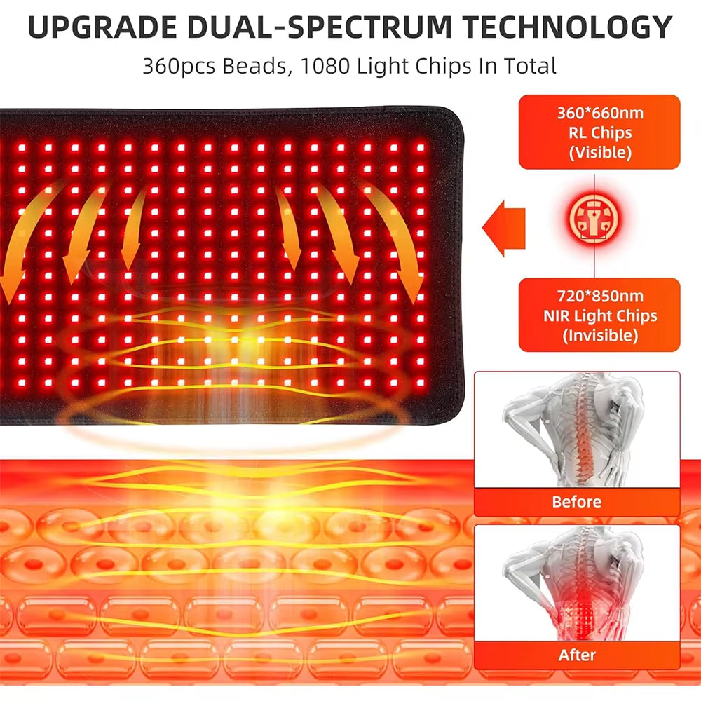 360 Leds Red Light Therapy Pad 660Nm 850Nm Infrared Light Device Cushion Mat for Body Waist Back Shoulder Muscle Pain Relief
