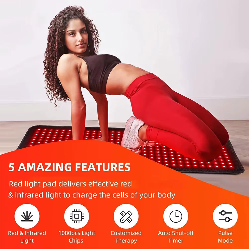 360 Leds Red Light Therapy Pad 660Nm 850Nm Infrared Light Device Cushion Mat for Body Waist Back Shoulder Muscle Pain Relief