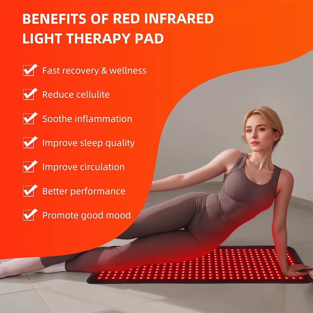 360 Leds Red Light Therapy Pad 660Nm 850Nm Infrared Light Device Cushion Mat for Body Waist Back Shoulder Muscle Pain Relief
