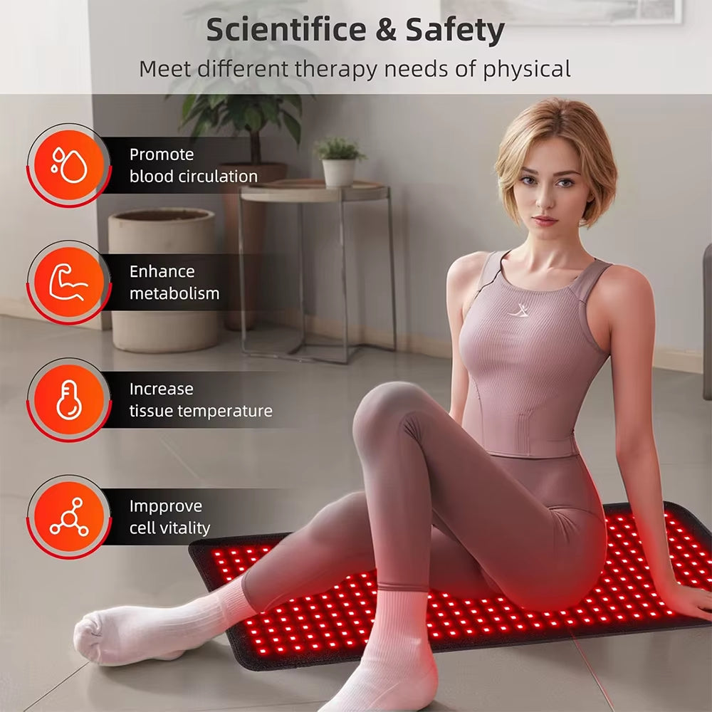 360 Leds Red Light Therapy Pad 660Nm 850Nm Infrared Light Device Cushion Mat for Body Waist Back Shoulder Muscle Pain Relief