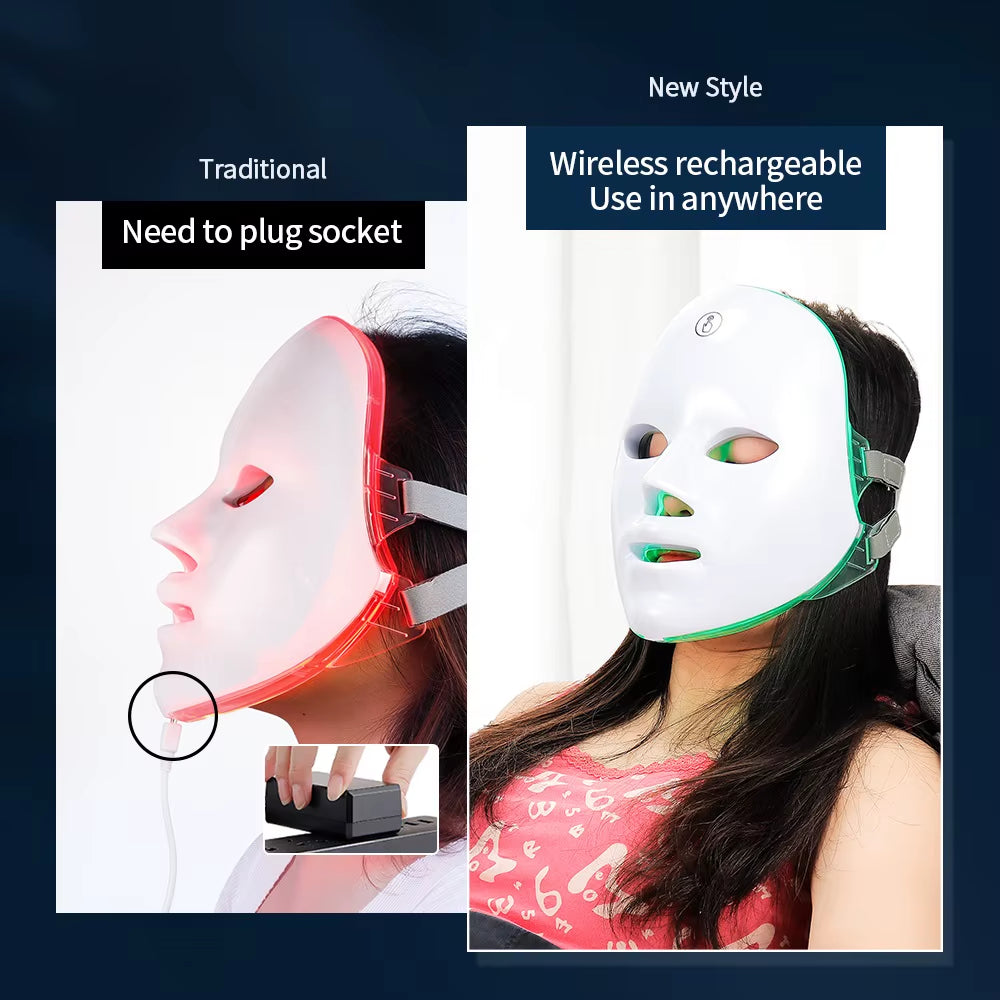 7 Color Wireless Light Therapy Mask Anti-Aging Acne Spot Scar Removal Smooth Wrinkles Facial Beauty Daily Skin Care Led Mask